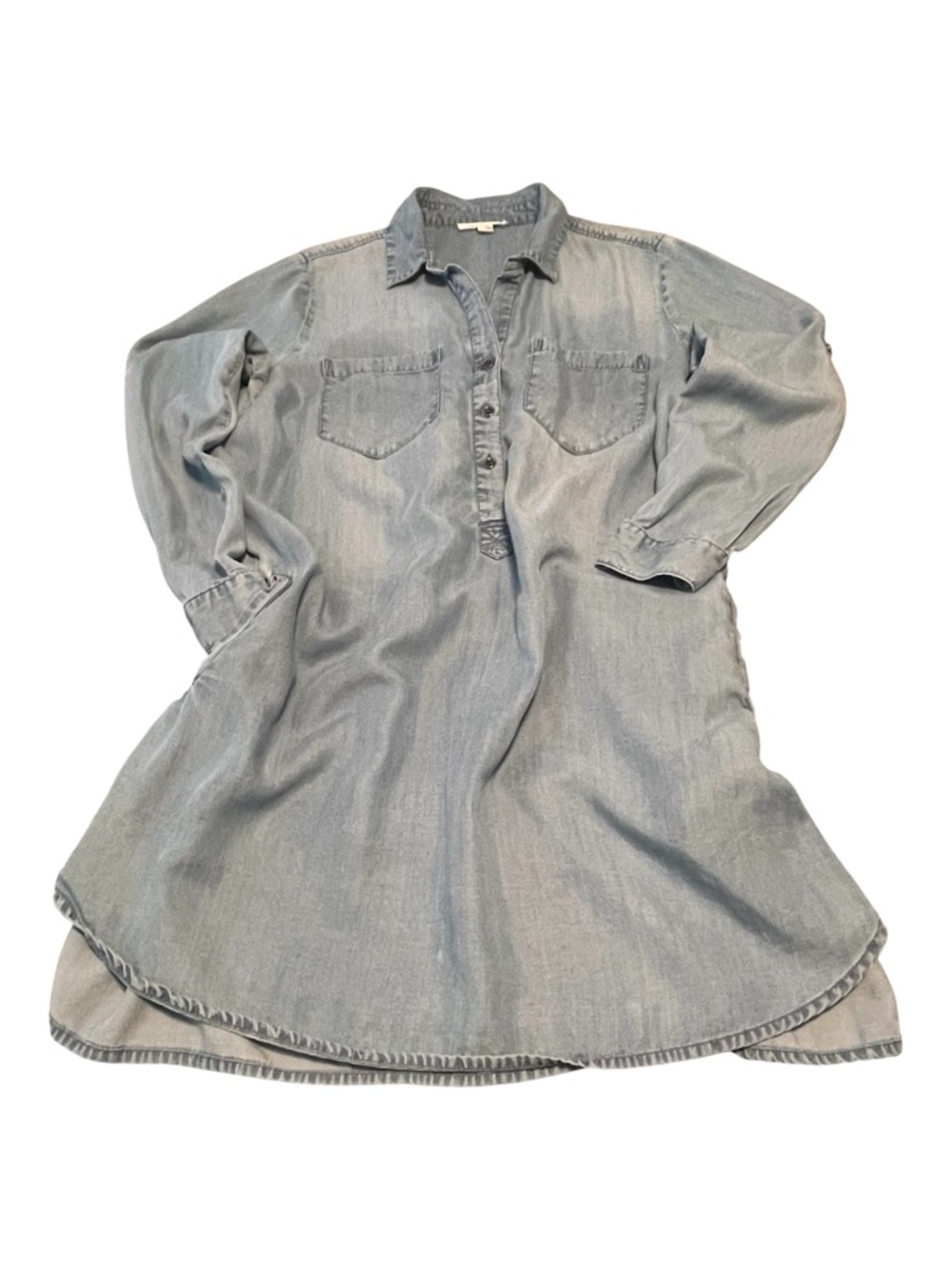 beachlunchlounge Chambray Denim Blue Shirt Dress Long Sleeve Pockets L